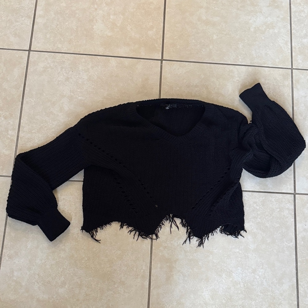 Black Distressed Knit Sweater